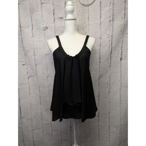 Vtg Y2k Diane Von‎ Furstenberg Black Flowy Rope Accent Strap Silk Top Size 4